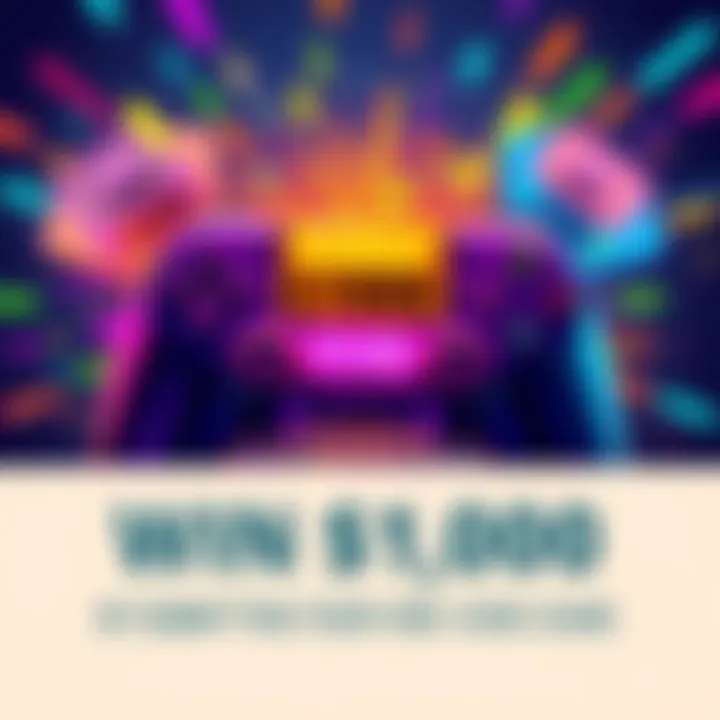 A vibrant illustration of a game controller with a glowing vibe code and a $1000 prize tag, surrounded by colorful bursts of creativity.