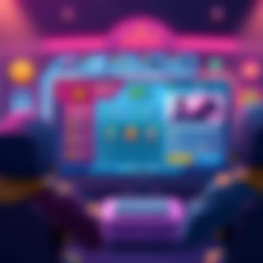 An illustration showing a gaming interface with a history feature, displaying rewards and ad interactions for players.