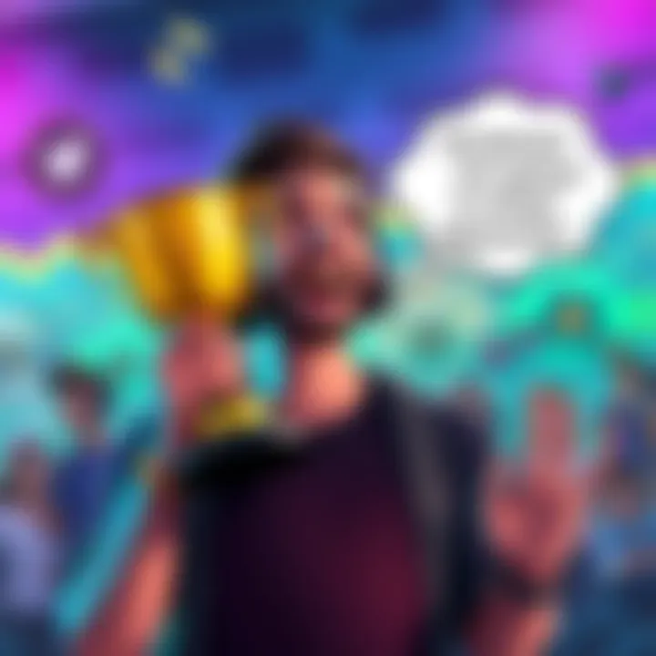 A gamer with a joyful expression holding a trophy, looking excited about their recent win, but with a thought bubble showing confusion over missing mini games.