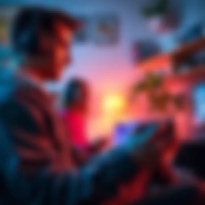 A gamer focused on mastering game controls using a controller in a cozy room setting