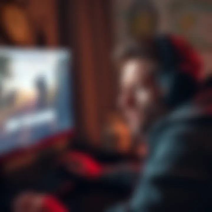 Gamer Regrets Cheating A concerned gamer looks at their computer, worried about a ban from Hunt: Showdown after cheating. The screen shows a game scene with a warning message. Sadness is evident on their face.