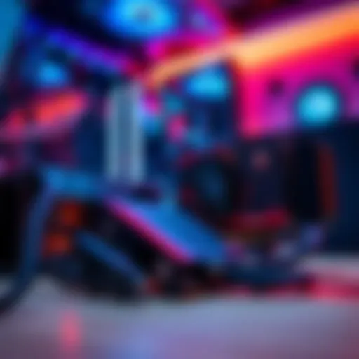Close-up of a gaming PC featuring 9060XT and 5500X3D graphics cards, MSI A520M-A Pro motherboard, and RAM in a well-lit environment