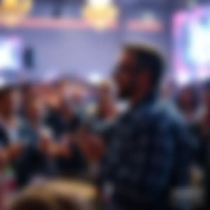 Gav presenting a new token to a crowd at the Web3 Summit 2027, with excitement in the air