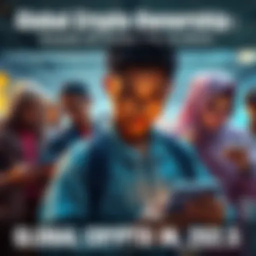 A visual representation of 7% of the global population engaging with cryptocurrency, showing diverse individuals around the world using digital devices to access crypto platforms.