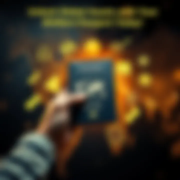 Global Financial Assets Access A person holding a passport with various global financial symbols around them, representing investment opportunities across the world