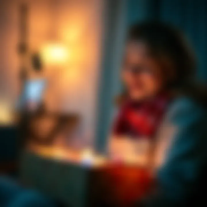 A person opening a package that emits a soft glow, revealing exciting items inside, with a look of anticipation on their face.