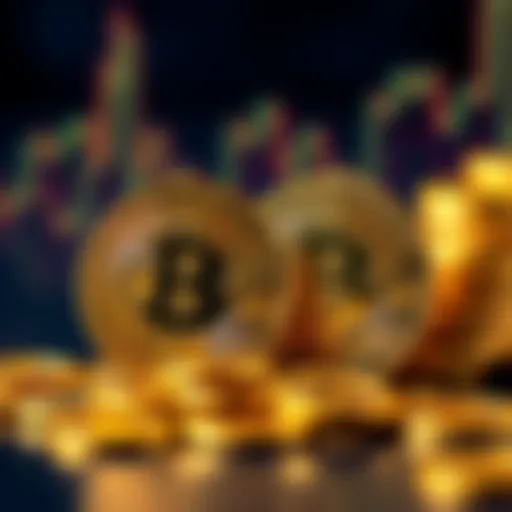 A side-by-side view of gold coins and Bitcoin symbols, illustrating the choice between traditional gold and cryptocurrency investment.