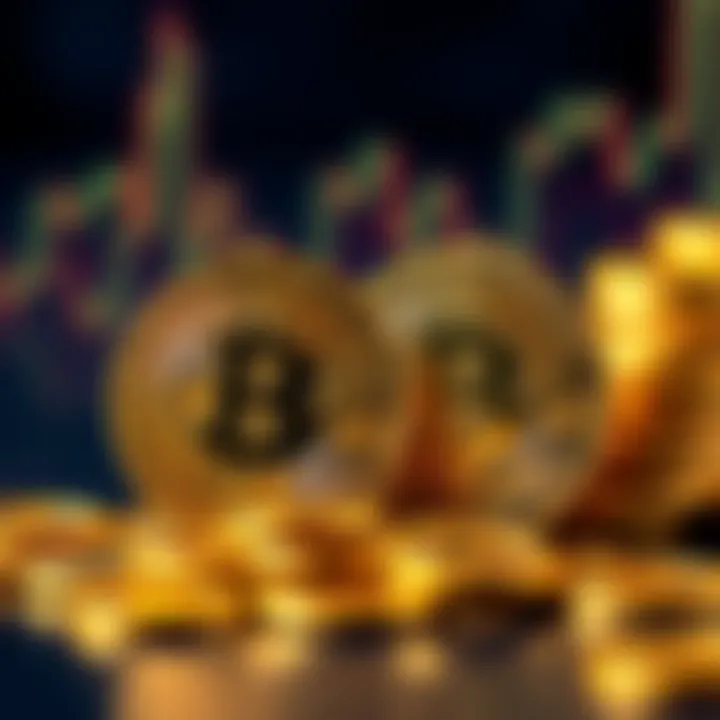 A side-by-side view of gold coins and Bitcoin symbols, illustrating the choice between traditional gold and cryptocurrency investment.