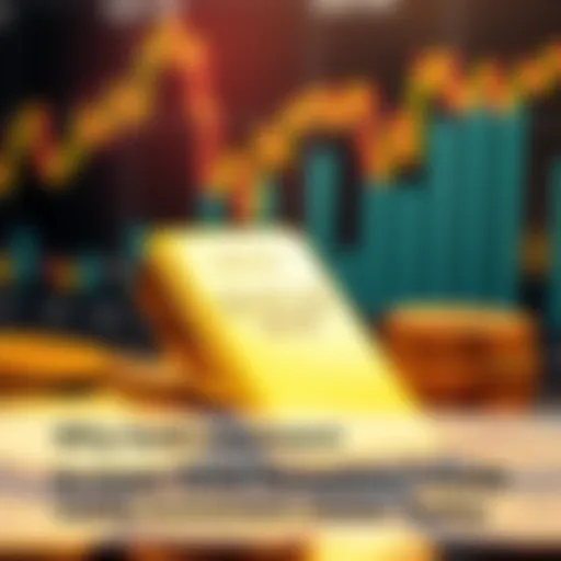 A close-up of a gold bar with a soft-focus background of financial charts and gold coins, symbolizing stability in investments.