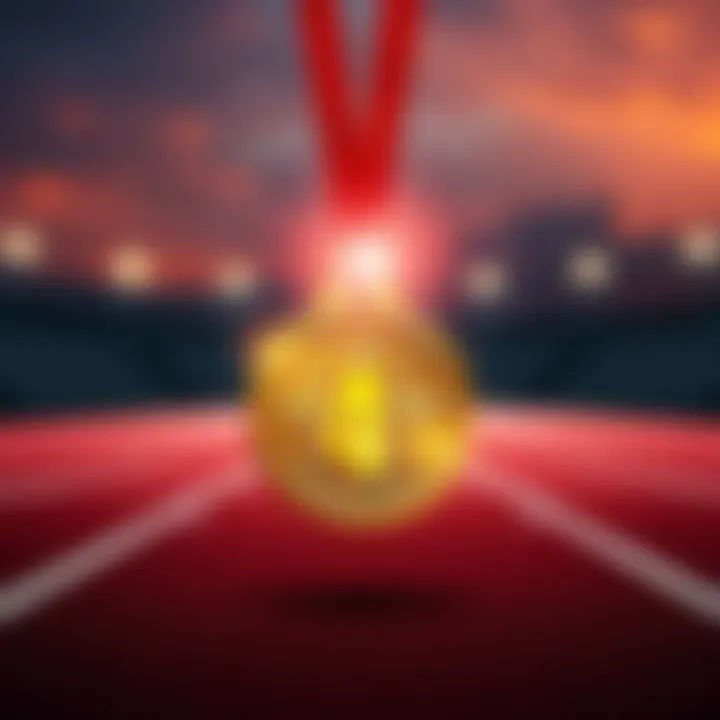 A shining gold medal surrounded by motivational quotes and a backdrop of a track field, symbolizing personal triumph and future aspirations.