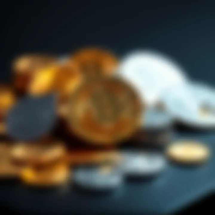 A collection of gold and silver coins arranged on a table, representing investment options in 2025.