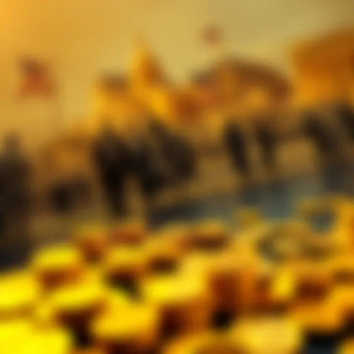 A historical timeline showing major US events like slavery, the Gilded Age, and the Great Depression, with gold coins interspersed throughout the timeline.