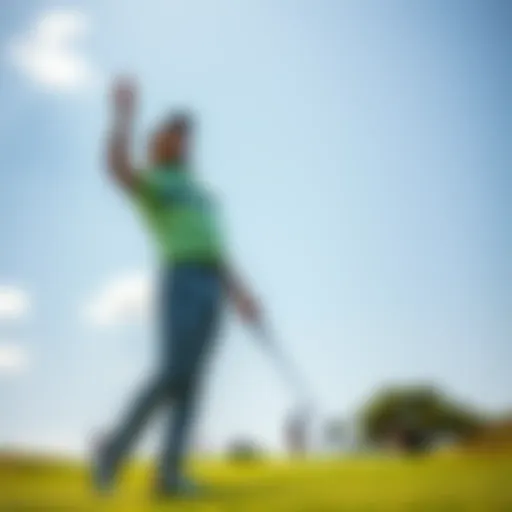 A golfer celebrating finishing a challenge on a sunny course without AMP, showing improved performance and satisfaction.