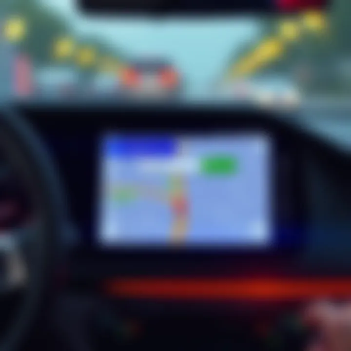 Screenshot showing Google Maps interface on Android Auto without speed limit and traffic signal indicators