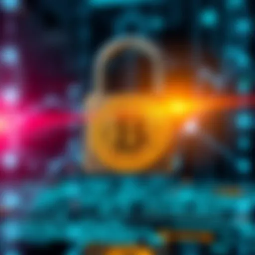 A representation of quantum computing impacting Bitcoin security with a digital lock and Bitcoin symbol.