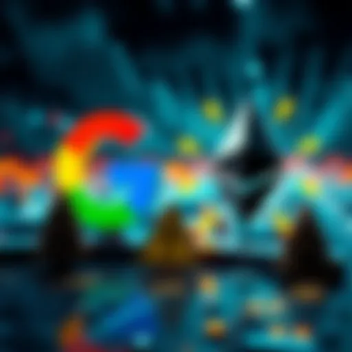 A graphic showing Google logo alongside Ethereum symbol, highlighting quantum threats with warning signs.