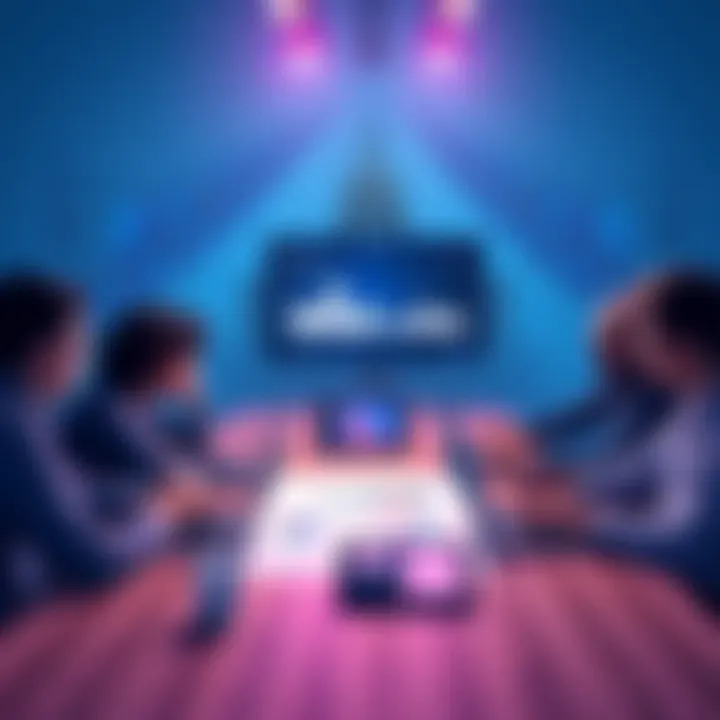 A team meeting discussing the management of a large government website with many pages, featuring laptops and charts on a table.