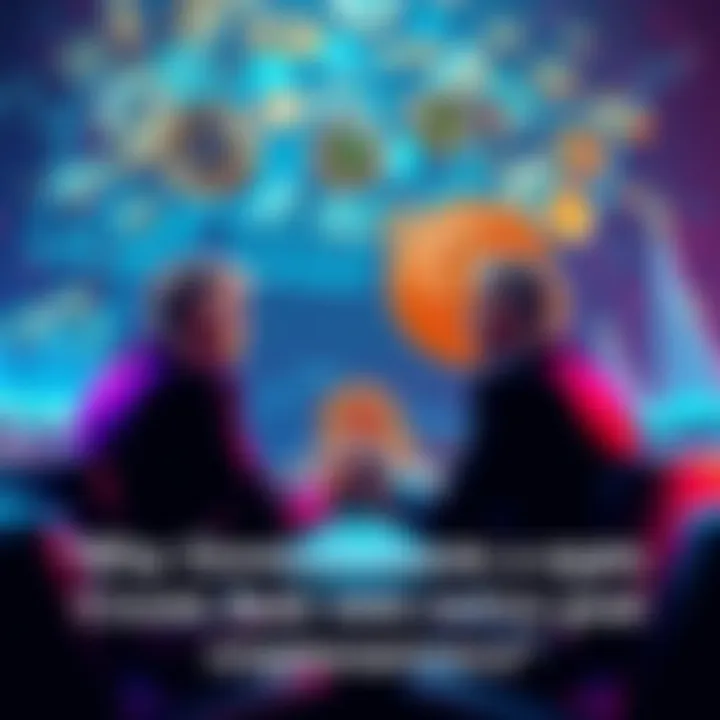 A visual representation of government officials discussing the creation of digital currencies, with a backdrop of various cryptocurrencies like Bitcoin