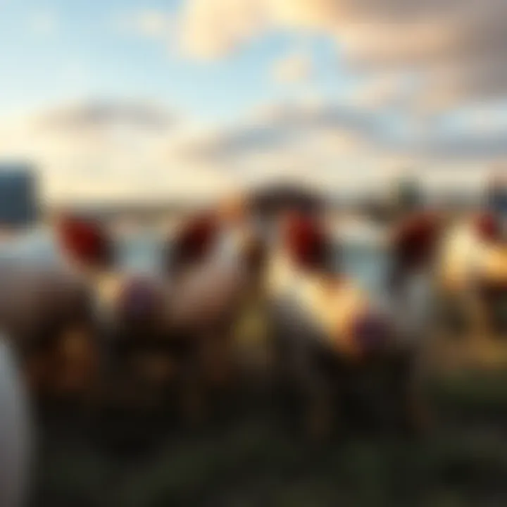 Governor Jim Pillen's pig farm with workers in the background, highlighting the issue of hiring undocumented workers while enforcing immigration laws.