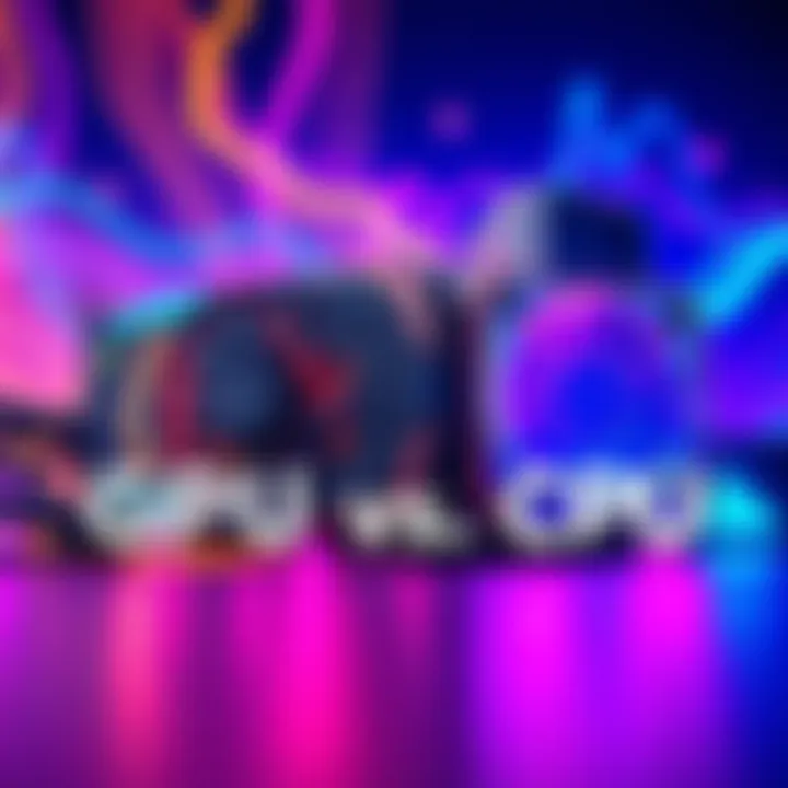 A colorful graphic comparing a GPU and a CPU, showing their specifications and advantages for mining.