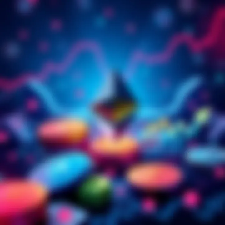 Illustration showing Grayscale's Ethereum ETF offering staking rewards, with a visual representation of Ethereum coins and financial growth symbols