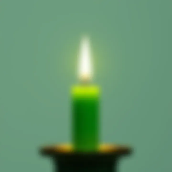 A bright green candle symbolizing leadership and optimism for June, set against a simple background.