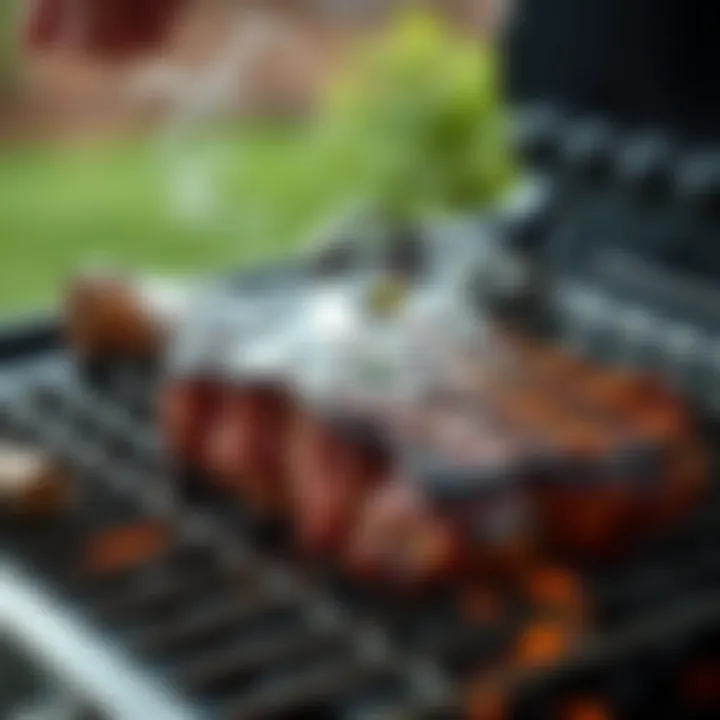 Juicy tomahawk steak being grilled to perfection on a BBQ with smoky flavor