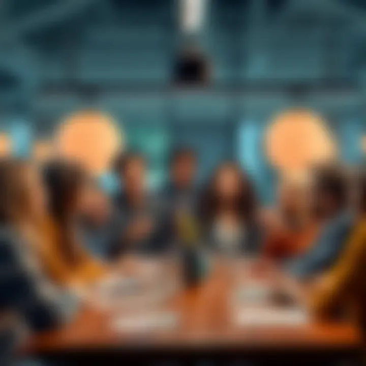 A diverse group of people engaged in a lively discussion, sharing bold and absurd opinions around a table, with expressions of surprise and curiosity.