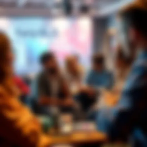 A diverse group of people engaged in a discussion about future technology trends and open-source projects, sharing ideas and insights.