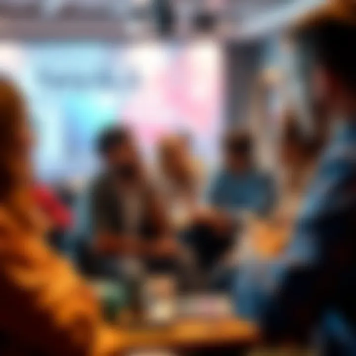 A diverse group of people engaged in a discussion about future technology trends and open-source projects, sharing ideas and insights.