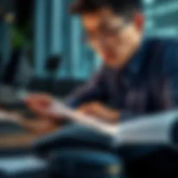 A person reviewing financial documents with a calculator and notepad, looking focused on improving their money situation.