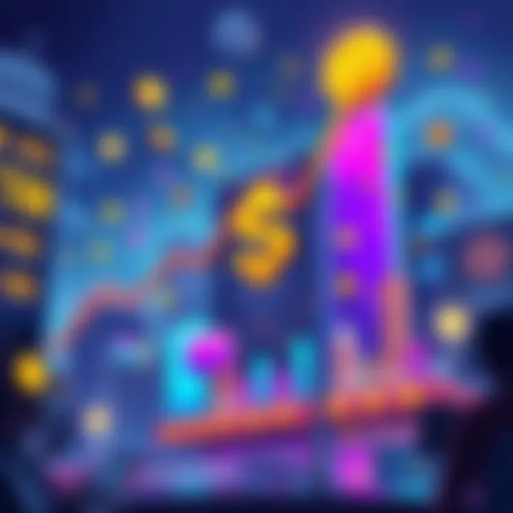 Illustration of rising stablecoin market trend with symbols of finance and technology
