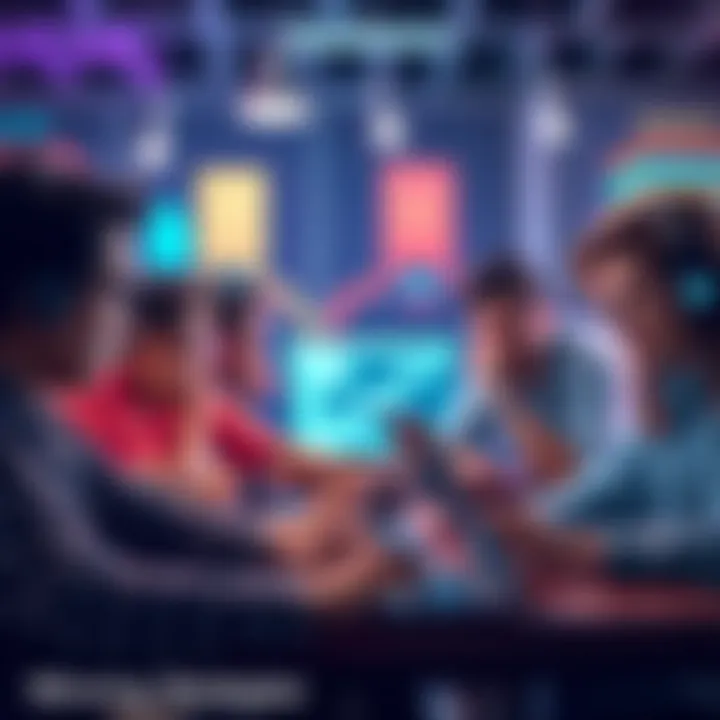 A diverse group of people collaborating on laptops at a hackathon, brainstorming ideas and strategies.