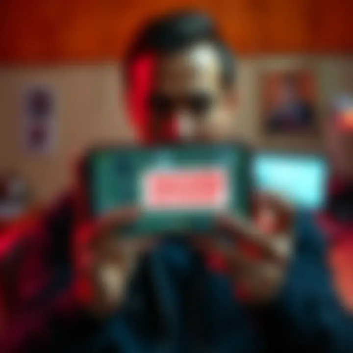 A person looking worried while holding a phone with a hacked account message on the screen, representing loss of funds