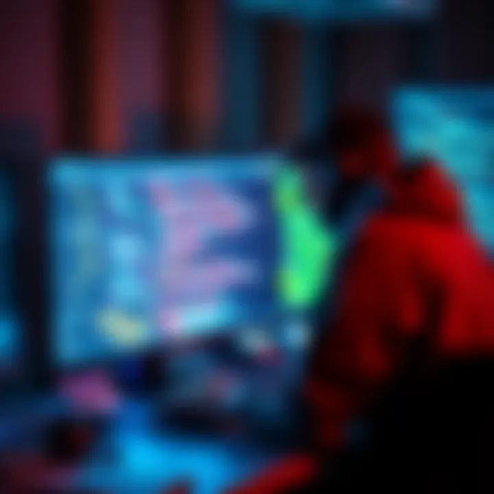 A hacker sitting at a desk, looking at a computer screen filled with code, showing concern about their location being tracked.
