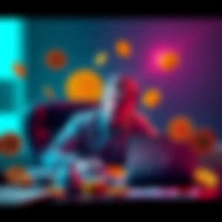 Hal Finney sitting at a desk with Bitcoin symbols around him, pondering the creation of Bitcoin