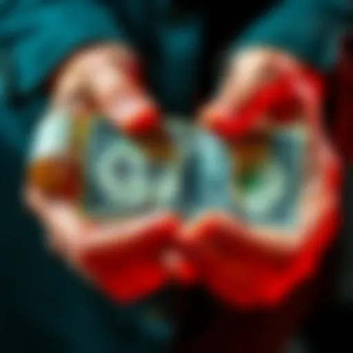 Close-up of hands gripping a twenty dollar bill, symbolizing cash struggles and financial discussions among people.