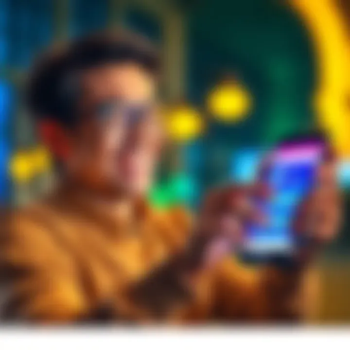 Person enjoying success with device A happy individual using a device, smiling while holding a phone showing earnings, representing positive user experiences