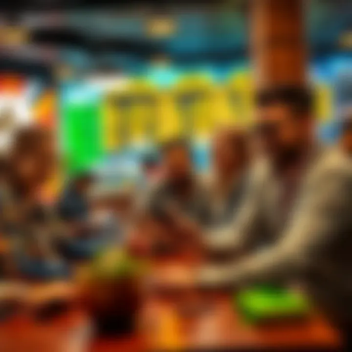 A group of people enjoying a smooth cryptocurrency trading experience at a cafe, smiling while using laptops and smartphones.