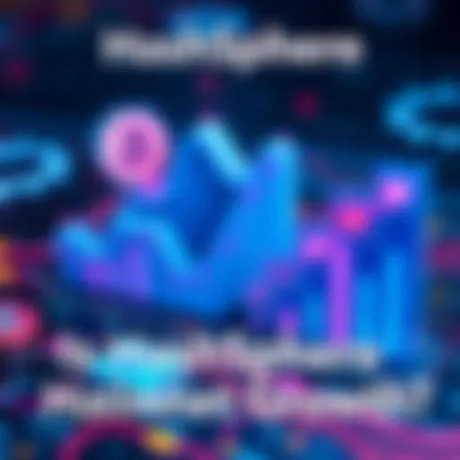 Visual representation of HashSphere's impact on Hedera's mainnet, showing a chart with growth metrics and symbols of blockchain technology.