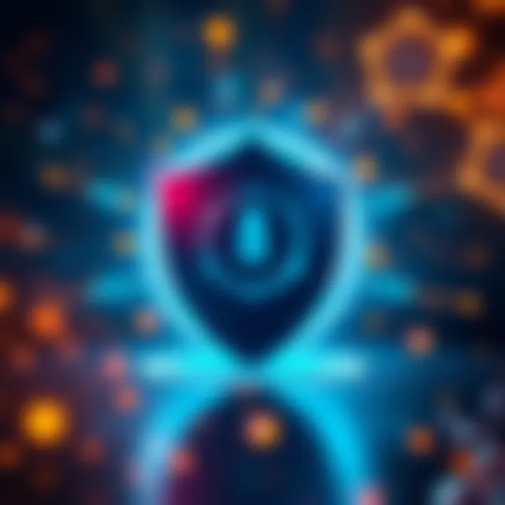 A digital representation of Hbar's security measures against quantum computing, featuring a shield symbol and quantum elements in the background.