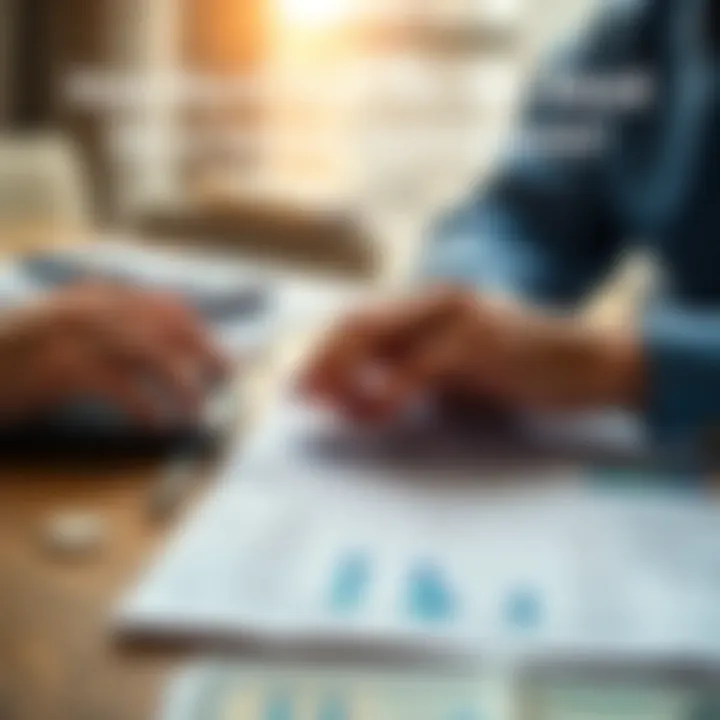 Hbar and Retirement Planning A person calculating Hbar savings for retirement with a calculator and financial documents on a table