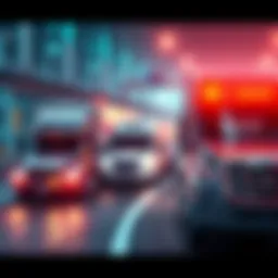 Representation of HBAR technology impacting the U.S. transportation industry with vehicles and digital elements