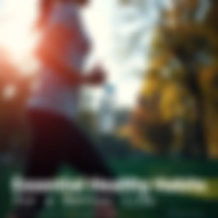 Healthy Lifestyle Habits A person jogging in a park, holding a water bottle with trees in the background, symbolizing active living.