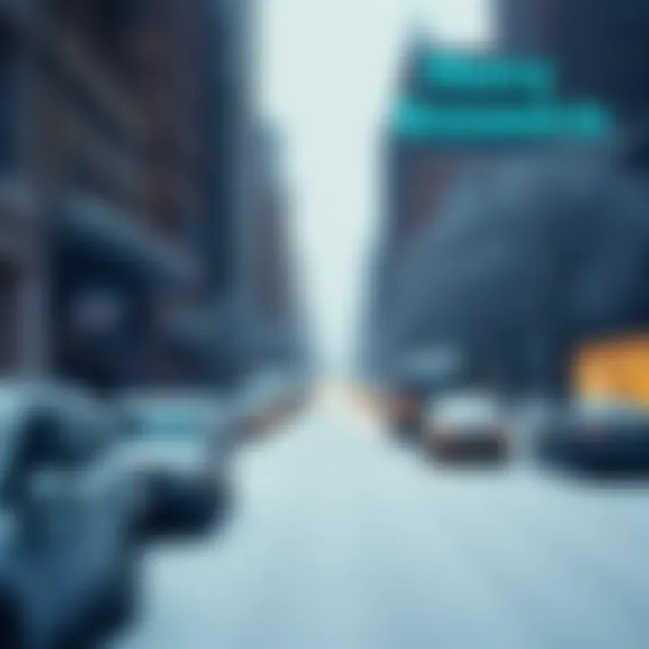 A city street blanketed in thick snow, with snow-covered cars and trees, showing the impact of the 2025 blizzards on daily life.