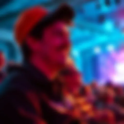 A crowd member wearing Hedera apparel laughing at a comedy show