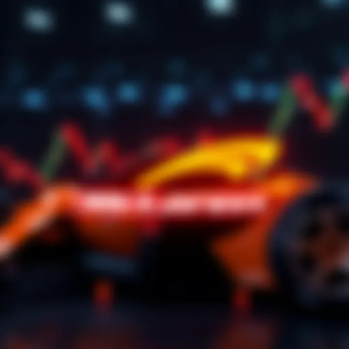Graph showing Hedera's price dip alongside the McLaren logo and racing elements
