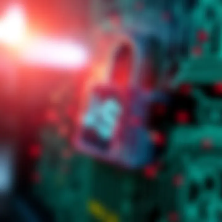 A graphic showing a digital lock broken with money symbols indicating theft, representing security breach at Hedera.