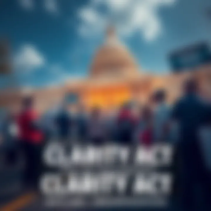 Over 200 organizations, including Hedera, rallying for the Clarity Act outside a government building.