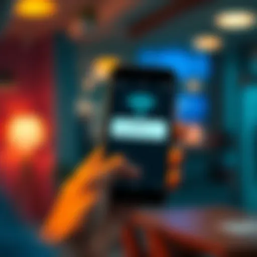 A person holding a smartphone with a WiFi error message on the screen, looking frustrated.